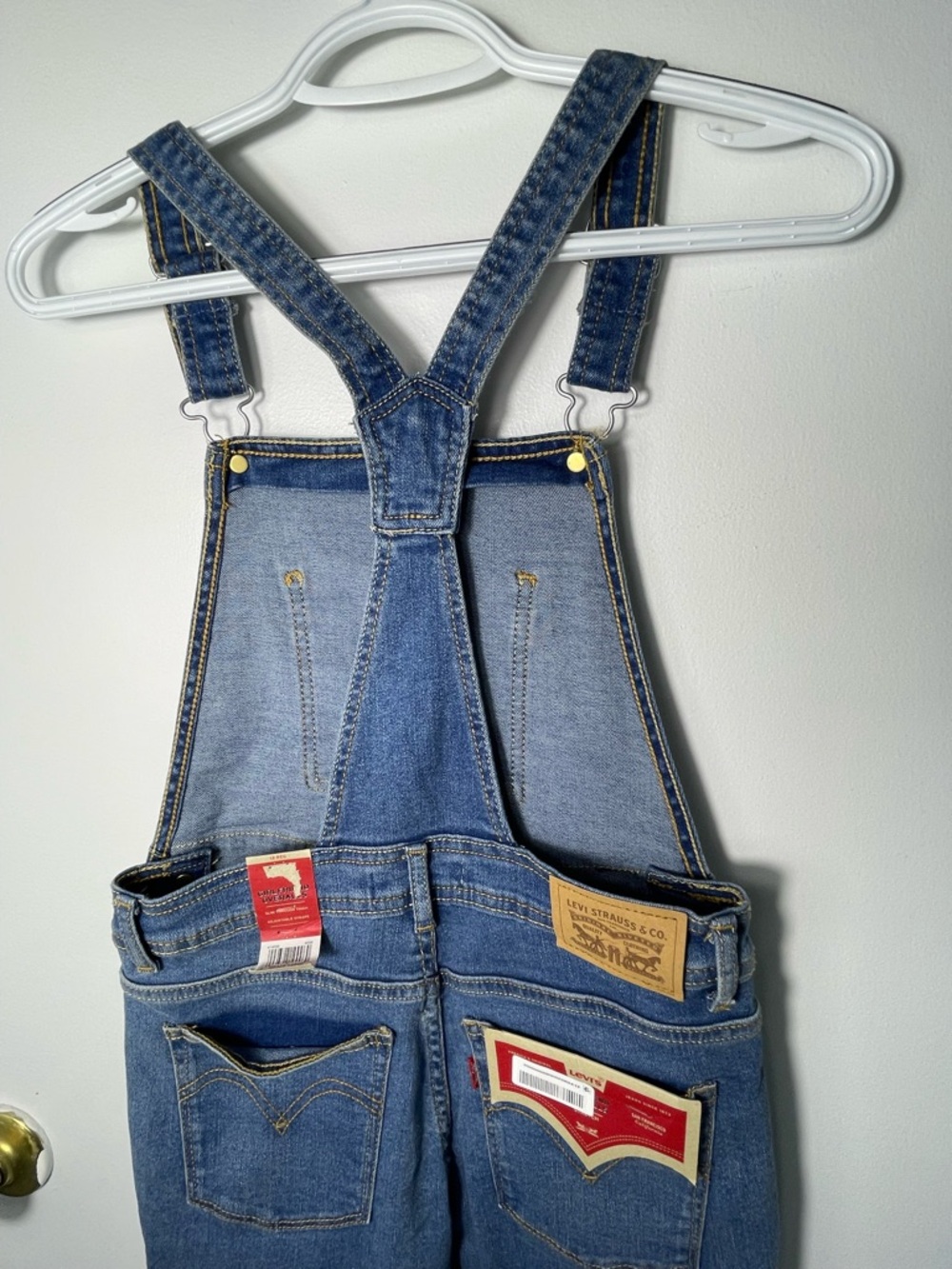 Levi's Girls Denim Overalls Blue Size 12 Stretch Adjustable Straps Pockets NWT - Picture 12 of 15